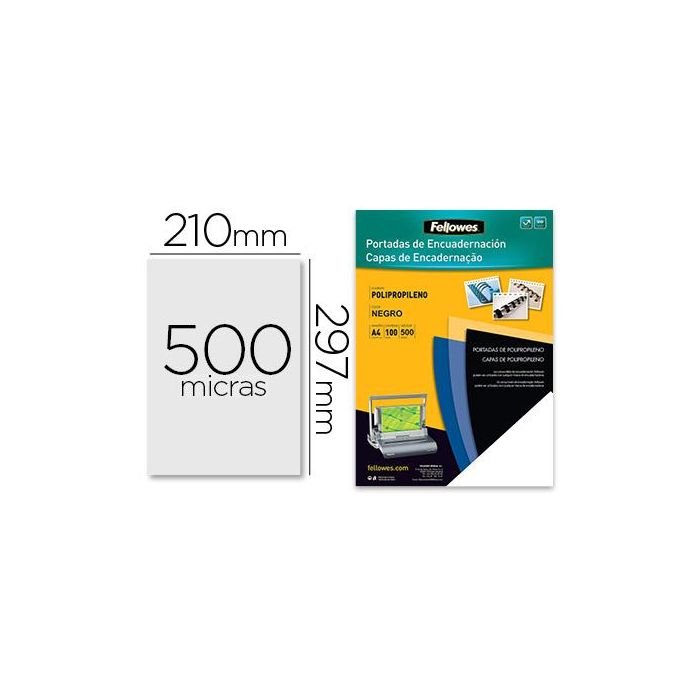 Tapa De Encuadernacion Fellowes Din A4 Polipropileno Negro 500 Micras Pack De 100 Unidades