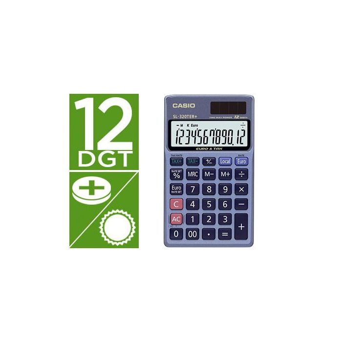 Calculadora Casio Sl-320Ter Bolsillo 12 Digitos Tax +-- Conversion Moneda Tecla Doble Cero Color Azul