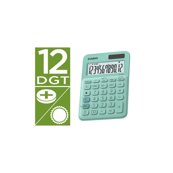 Calculadora Casio Ms-20Uc-Gn Sobremesa 12 Digitos Tax +-- Color Verde