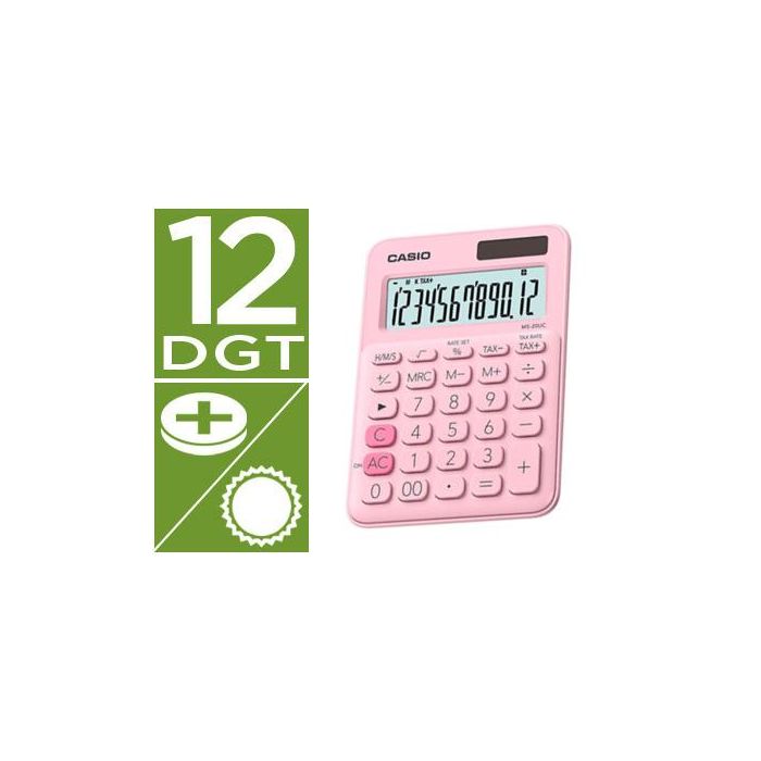 Calculadora Casio Ms-20Uc-Pk Sobremesa 12 Digitos Tax +-- Color Rosa