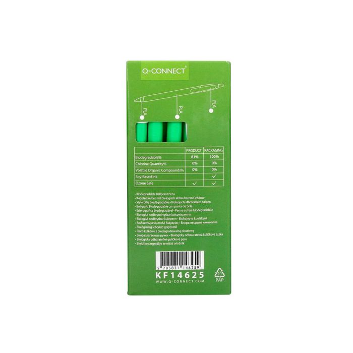 Boligrafo Q-Connect Retractil Kf14625 Biodegradable Verde Tinta Azul 12 unidades 9
