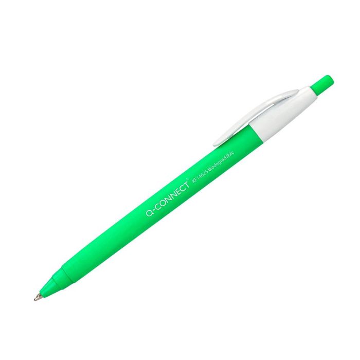 Boligrafo Q-Connect Retractil Kf14625 Biodegradable Verde Tinta Azul 12 unidades 2