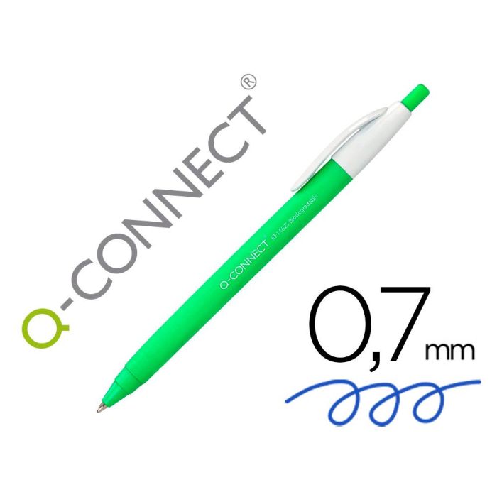 Boligrafo Q-Connect Retractil Kf14625 Biodegradable Verde Tinta Azul 12 unidades