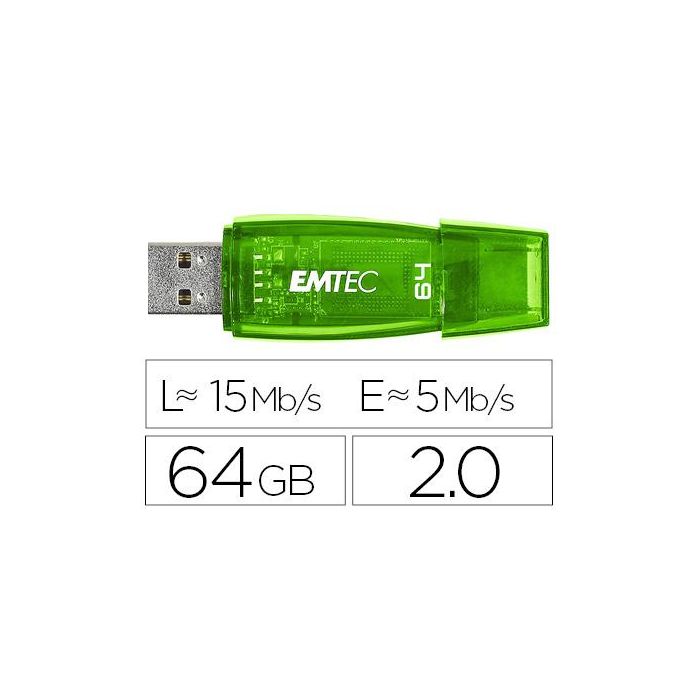 Memoria Usb Emtec Flash C410 64 grb 2.0 Verde