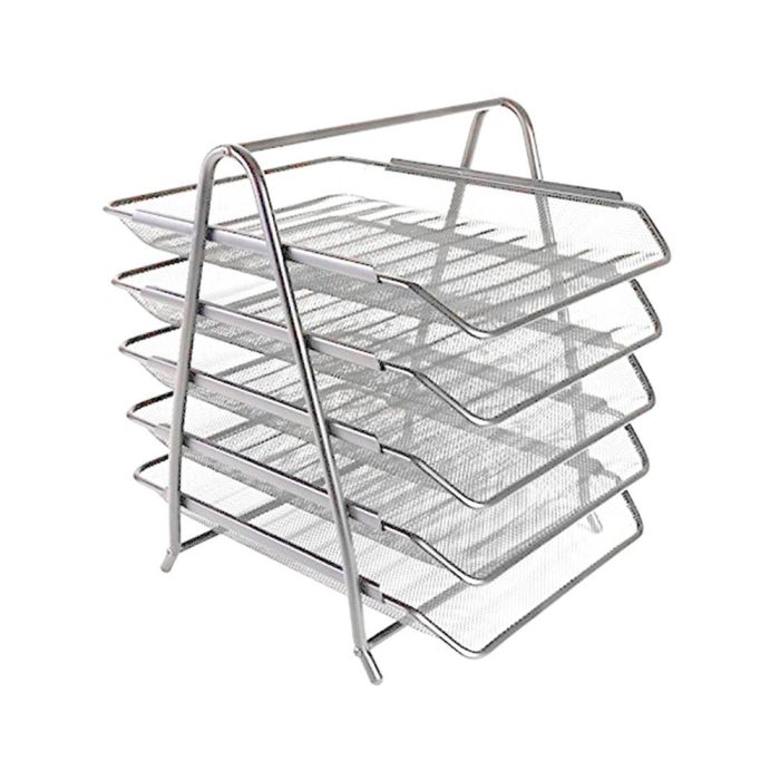 Bandeja Sobremesa Metalica Q-Connect Kf18476 Rejilla Plata 5 Bandejas Movibles 350x275X375 mm 1