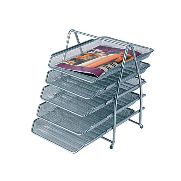 Bandeja Sobremesa Metalica Q-Connect Kf18476 Rejilla Plata 5 Bandejas Movibles 350x275X375 mm 1