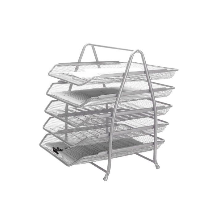 Bandeja Sobremesa Metalica Q-Connect Kf18476 Rejilla Plata 5 Bandejas Movibles 350x275x375 mm