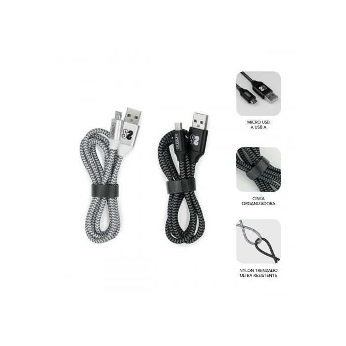 Subblim Pack 2 Cables Usb A Micro Usb (2.4A) 1M Black/Silver 1