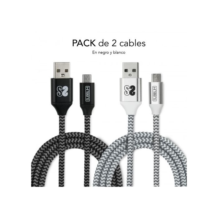 Subblim Pack 2 Cables Usb A Micro Usb (2.4A) 1M Black/Silver 3