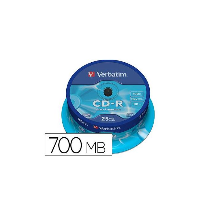 Cd-R Verbatim Capacidad 700Mb Velocidad 52X 80 Min Tarrina De 25 Unidades