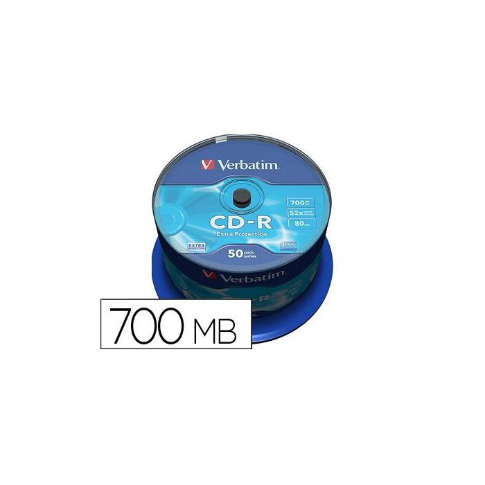 Cd-R Verbatim Capacidad 700Mb Velocidad 52X 80 Min Tarrina De 50 Unidades