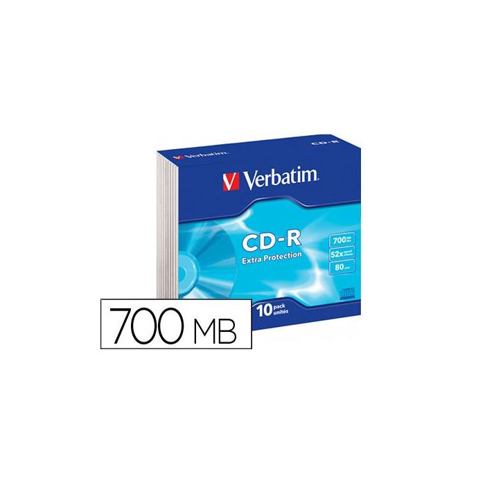 Cd-Rom Verbatim Extra Proteccion Capacidad 700Mb Velocidad 52X 80 Min Pack De 10 Unidades Caja Slim