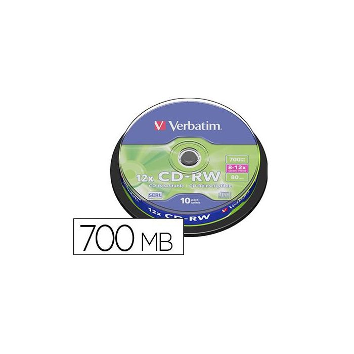 Cd-Rw Verbatim Serl Capacidad 700Mb Velocidad 12X 80 Min Tarrina De 10 Unidades