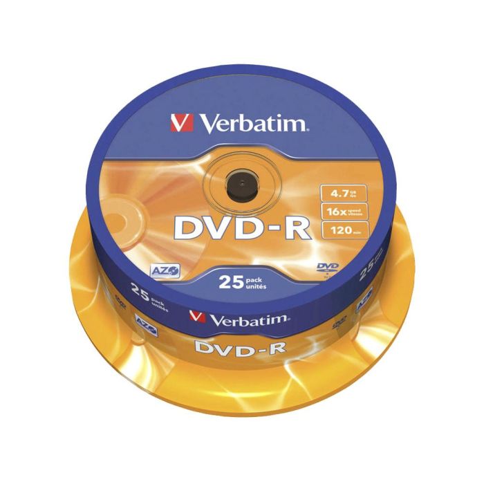 Dvd-R Verbatim Capacidad 4.7 grb Velocidad 16X 120 Min Tarrina De 25 Unidades 1