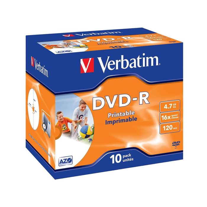 Dvd-R Verbatim Imprimible Capacidad 4.7 grb Velocidad 16X 120 Min Pack De 10 Unidades 1