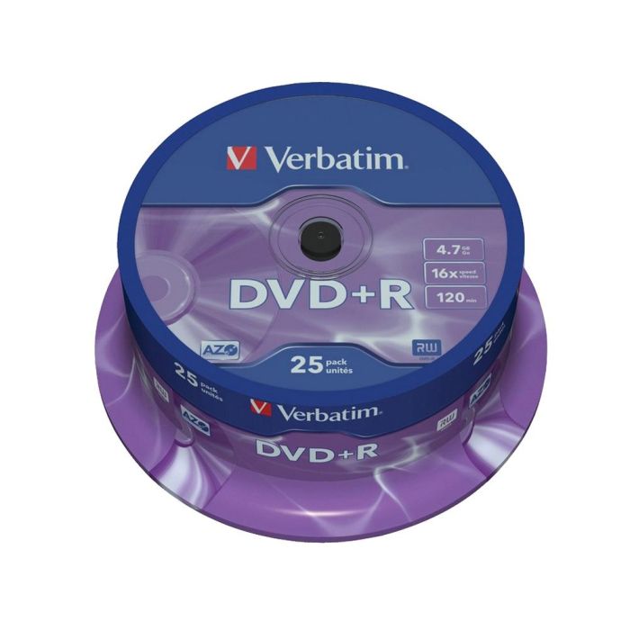 Dvd+R Verbatim Capacidad 4.7 grb Velocidad 16X 120 Min Tarrina De 25 Unidades 1