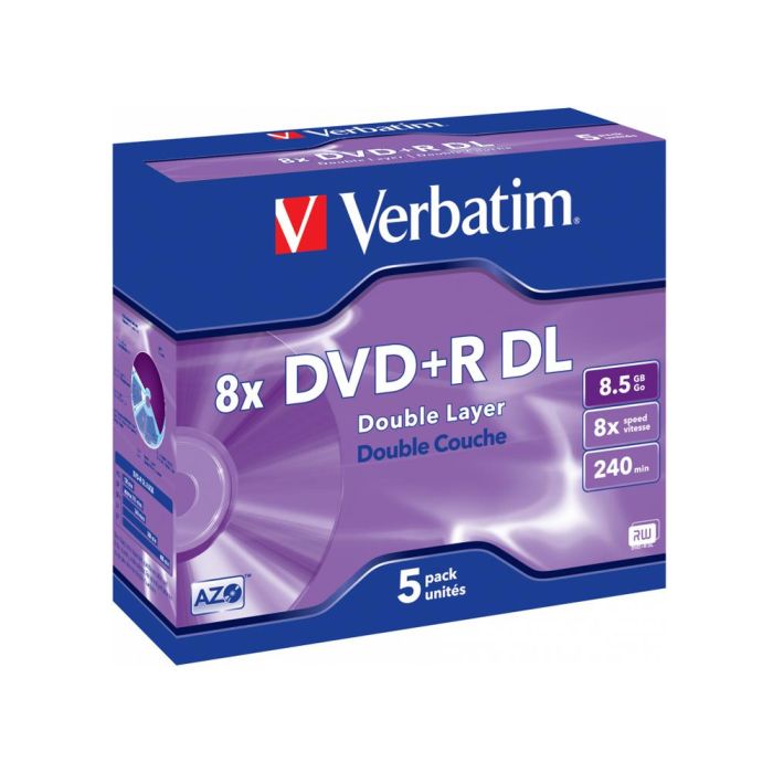 Dvd+R Verbatim Doble Capa Capacidad 8.5 grb Velocidad 8X 240 Min Pack De 5 Unidades 1