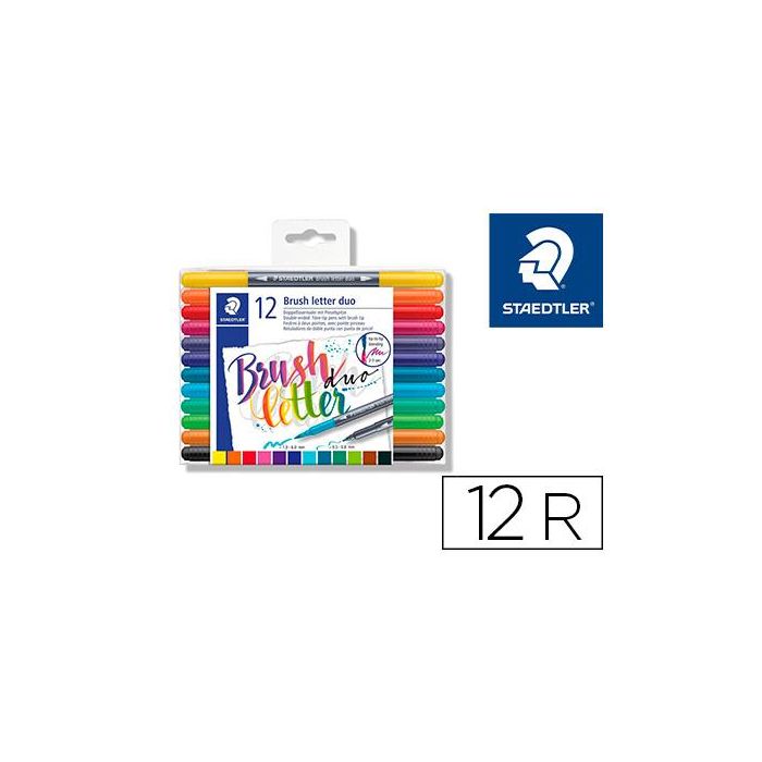 Staedtler Rotuladores Brush Lettering Doble Punta Fina-Pincel C-Surtidos Estuche 12 Ud