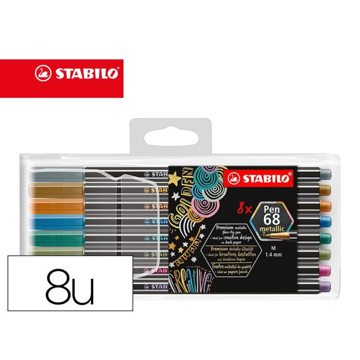 Stabilo Rotuladores Pen 68 Metallic C-Surtidos Metálicos Estuche De Plástico 8 Ud