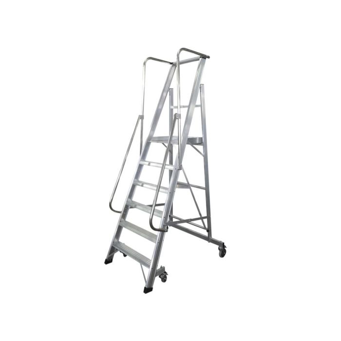 Escalera Movil Ktl De Aluminio Con Plataforma Y Guardacuerpos Plegable 6 Peldaños Serie 2XL-S