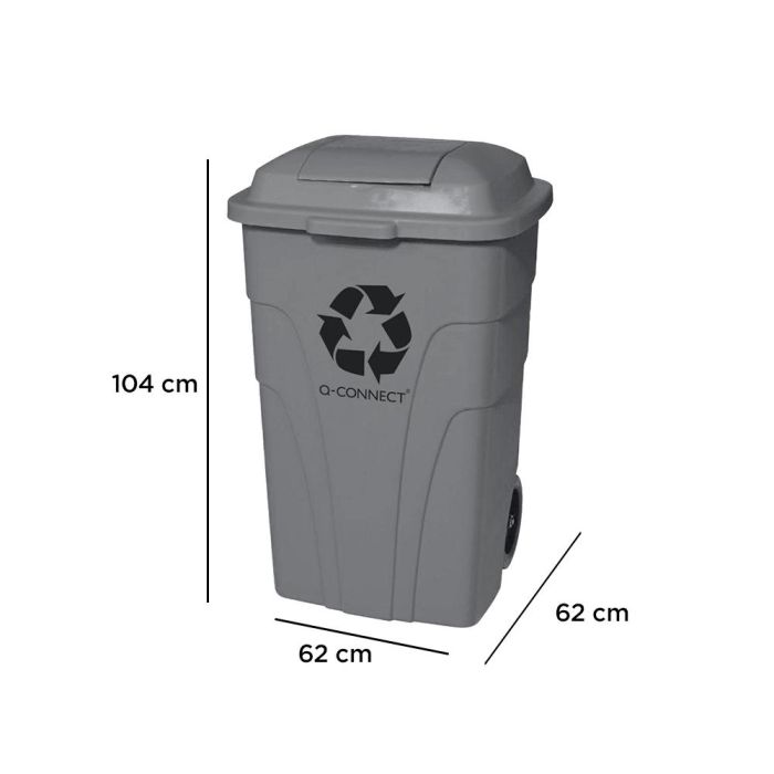 Papelera Contenedor Q-Connect Plastico Con Tapadera 240 L Color Gris 1040x610X610 mm Con Ruedas 1