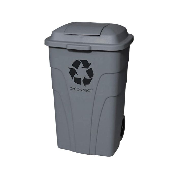 Papelera Contenedor Q-Connect Plastico Con Tapadera 240 L Color Gris 1040x610X610 mm Con Ruedas 3