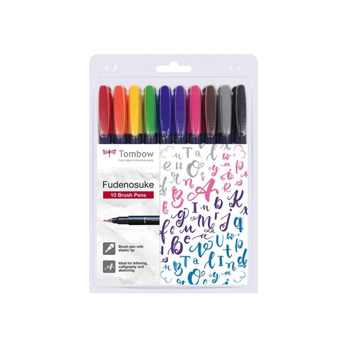 Rotulador Tombow Fudenosuke Tinta Base De Agua Punta Pincel Dura Estuche De 10 Unidades Colores Surtidos 1