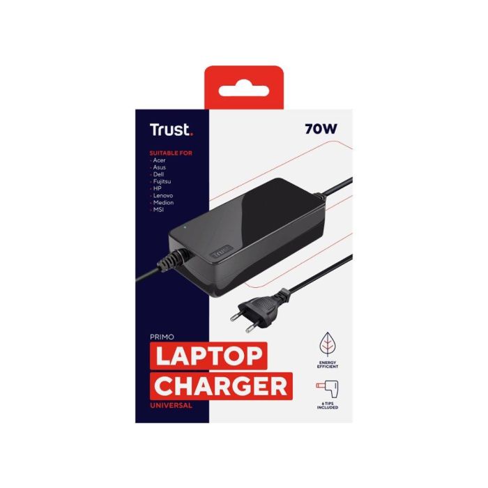 Adaptador De Corriente Trust Primo Universal Para Portatil Charger 19 V-70 W Con 6 Conectores 4