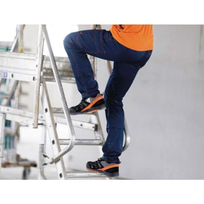 Pantalon De Trabajo Deltaplus Cintura Elastica 5 Bolsillos Color Azul Marino - Naranja Talla XL