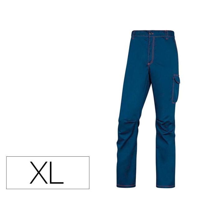 Pantalon De Trabajo Deltaplus Cintura Elastica 5 Bolsillos Color Azul Marino - Naranja Talla XL