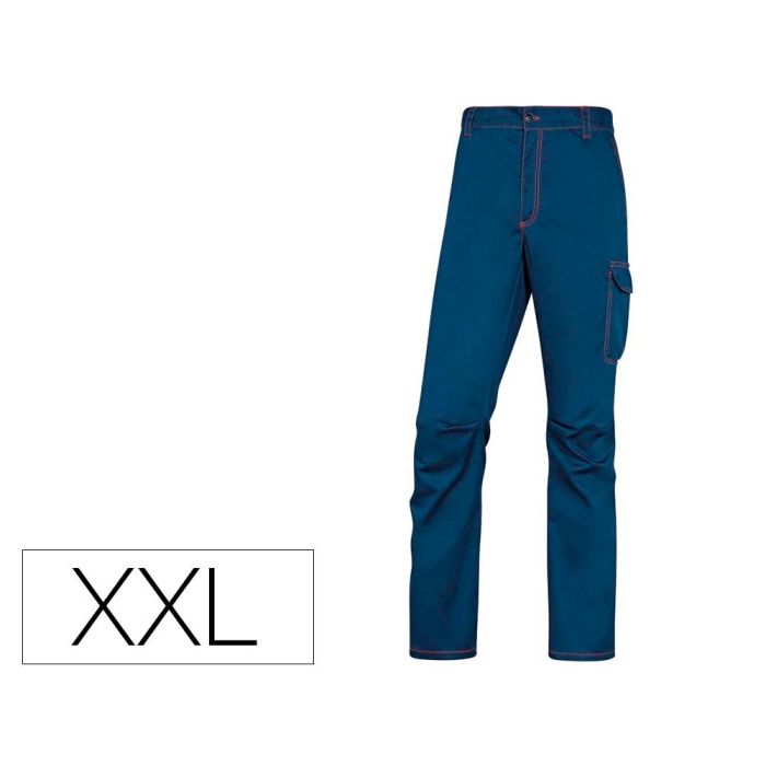 Pantalon De Trabajo Deltaplus Cintura Elastica 5 Bolsillos Color Azul Marino - Naranja Talla XXL