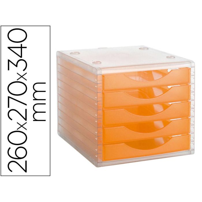 Fichero Cajones De Sobremesa Archivo 2000 Apilable 5 Cajones Naranja Translucido 260x270X340 mm