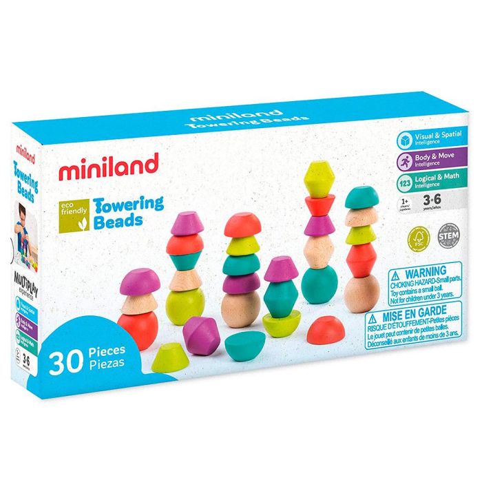 Juego Miniland Towering Beads Piezas De Maderas Para Trabajar La Logica