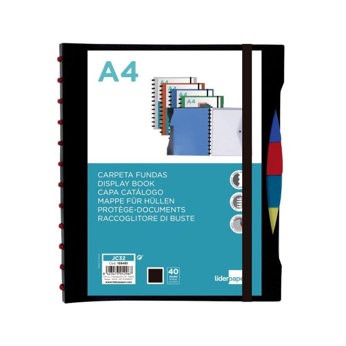 Carpeta Liderpapel A4 Con 40 Fundas Intercambiables 5 Sep Sobre Y Gomilla Portada Y Lomo Personalizable Negro 1