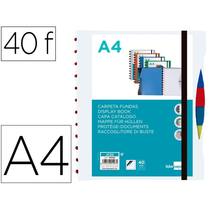 Carpeta Liderpapel A4 Con 40 Fundas Intercambiables 5 Sep Sobre Y Gomilla Portada Y Lomopersonalizable Transparente