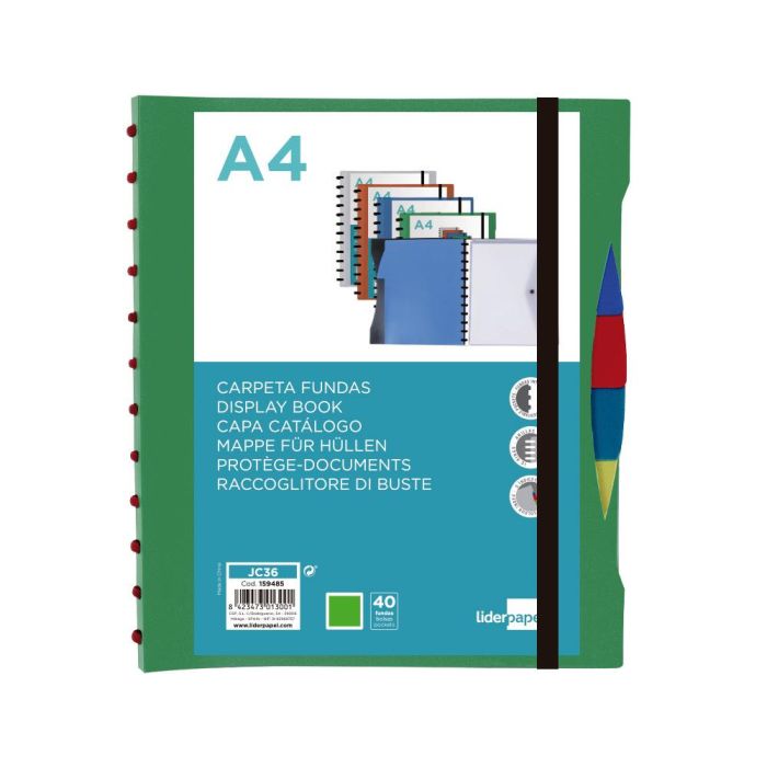 Carpeta Liderpapel A4 Con 40 Fundas Intercambiables 5 Sep Sobre Y Gomilla Portada Y Lomo Personalizable Verde 1