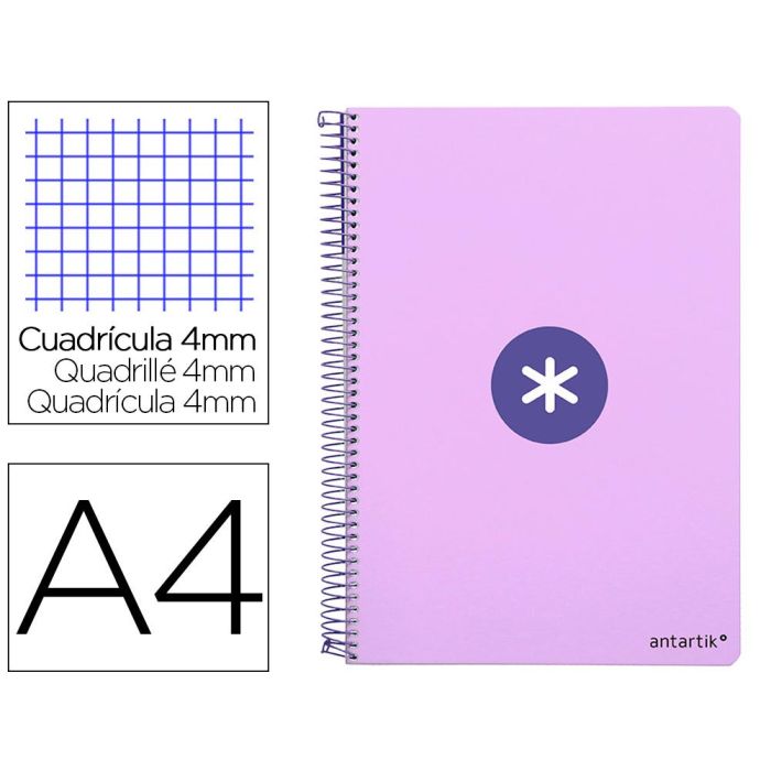 Cuaderno Espiral A4 Antartik Tapa Dura 80H 90 gr Cuadro 4 mm Con Margen Color Lavanda