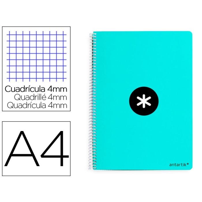 Cuaderno Espiral A4 Antartik Tapa Dura 80H 90 gr Cuadro 4 mm Con Margen Color Menta