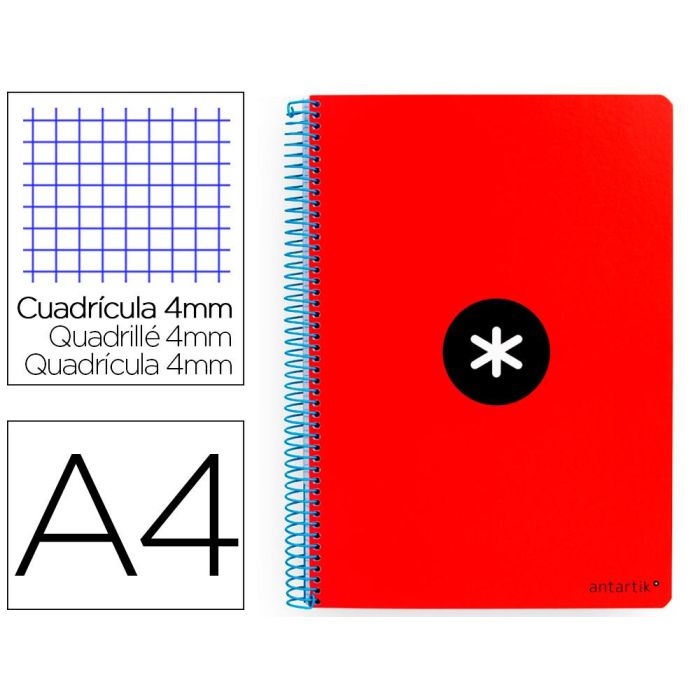 Cuaderno Espiral A4 Antartik Tapa Dura 80H 90 gr Cuadro 4 mm Con Margen Color Rojo 3 unidades