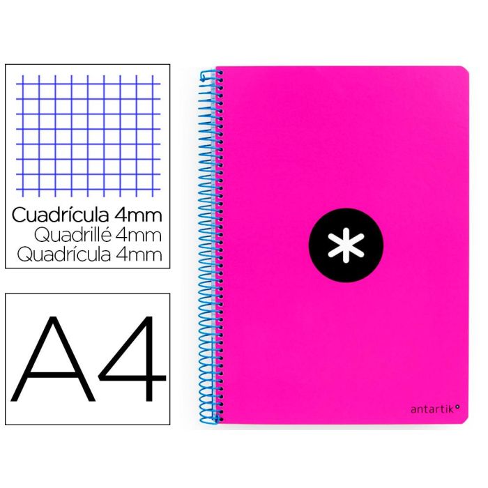 Cuaderno Espiral A4 Antartik Tapa Dura 80H 90 gr Cuadro 4 mm Con Margen Color Rosa Fluor 3 unidades