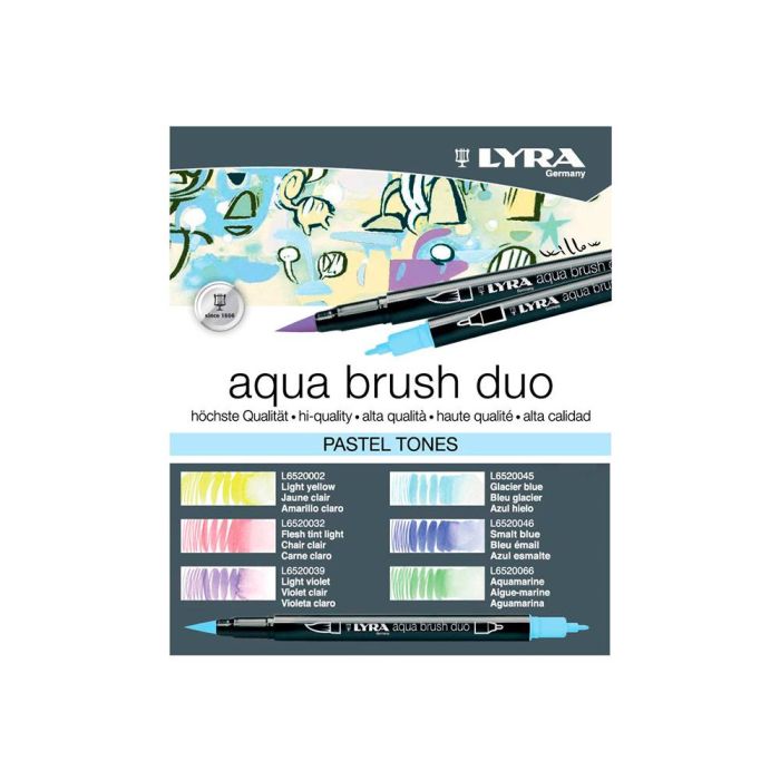 Rotulador Lyra Aqua Brush Acuarelable Doble Punta Y Pincel Tonos Pastel Blister De 6 Unidades Surtidas 2