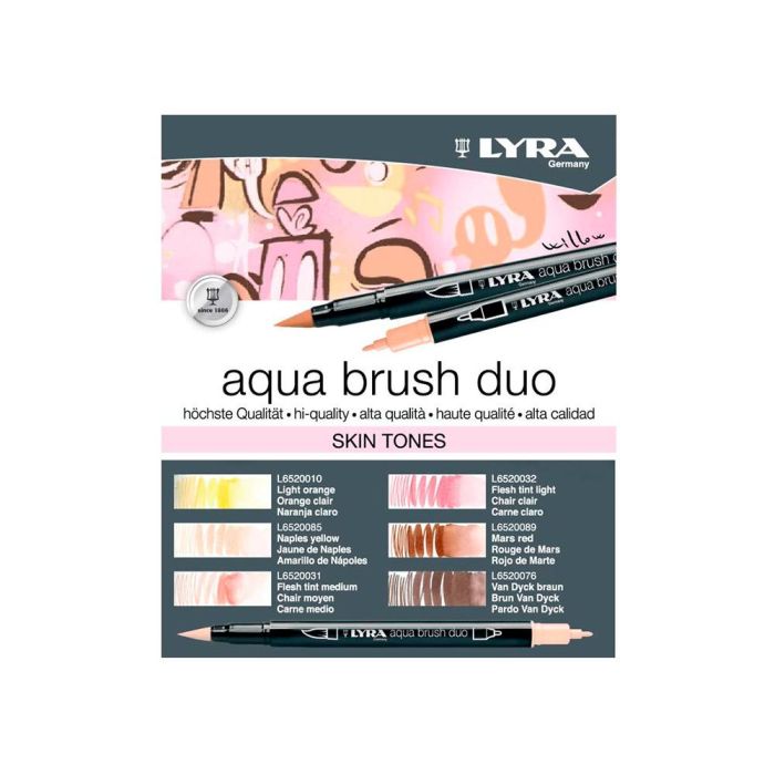 Rotulador Lyra Aqua Brush Acuarelable Doble Punta Y Pincel Tonos Piel Blister De 6 Unidades Surtidas 2