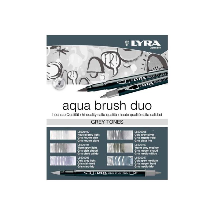 Rotulador Lyra Aqua Brush Acuarelable Doble Punta Y Pincel Tonos Grises Blister De 6 Unidades Surtidas 2