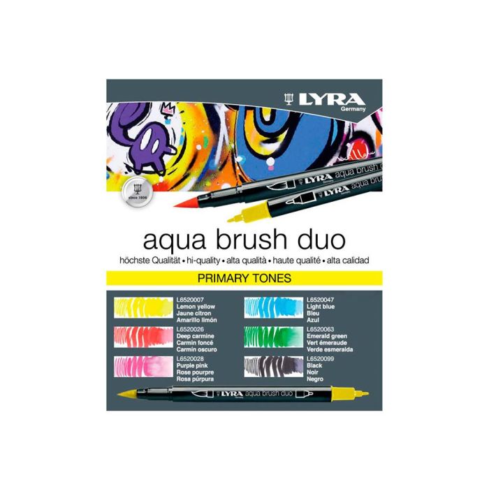 Rotulador Lyra Aqua Brush Acuarelable Doble Punta Y Pincel Tonos Primarios Blister De 6 Unidades 2