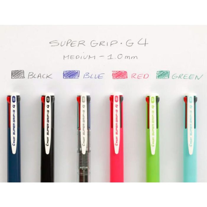 Boligrafo Pilot Super Grip G 4 Colores Retractil Sujecion De Caucho Tinta Base De Aceite Cuerpo Color Verde 12 unidades 5