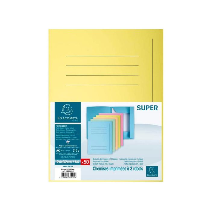 Subcarpeta Cartulina Con 3 Solapas Exacompta Din A4 Impresa Amarillo Canario 210 gr 50 unidades 1
