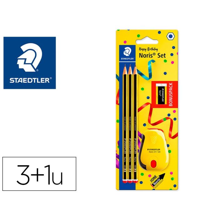 Lapices De Grafito Staedtler Noris N.2 Hb Blister Promocional 120 Anivers De 3 Unidades + Afilalapiz Con Deposito