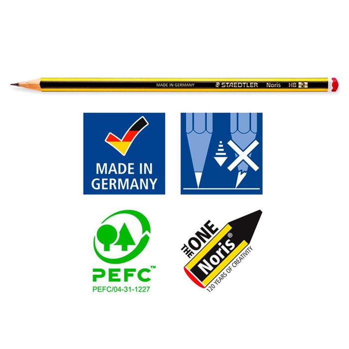 Lapices De Grafito Staedtler Noris N.2 Hb Blister Promocional 120 Aniversario De12 Uds + Afilalapiz + Goma 4