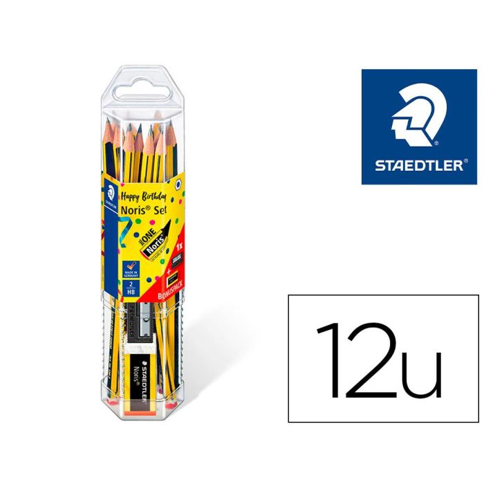 Staedtler Tubo Hexagonal 12 Lápices Noris 120-2 + Regalo Afilalápices 510 50 + Goma Noris 526 N40