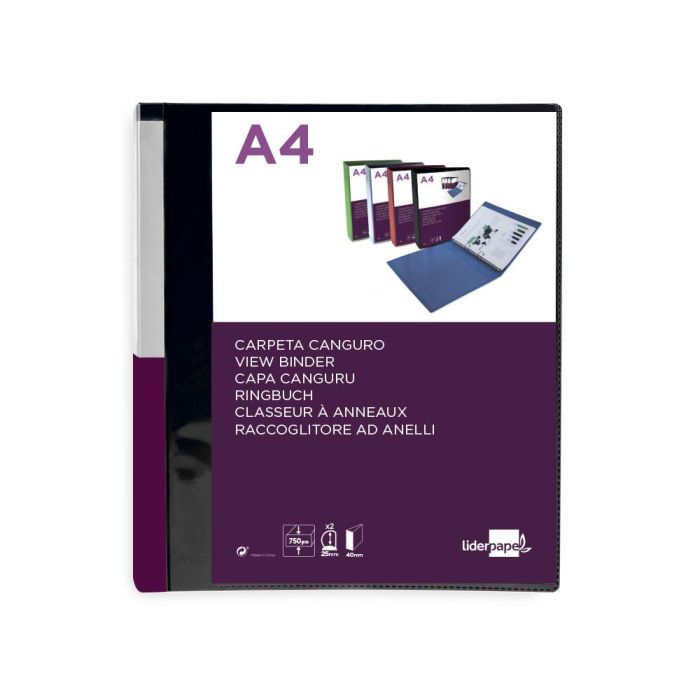 Carpeta Liderpapel Canguro 2 Anillas 25 mm Mixtas Polipropileno Din A4 Negro Opaco